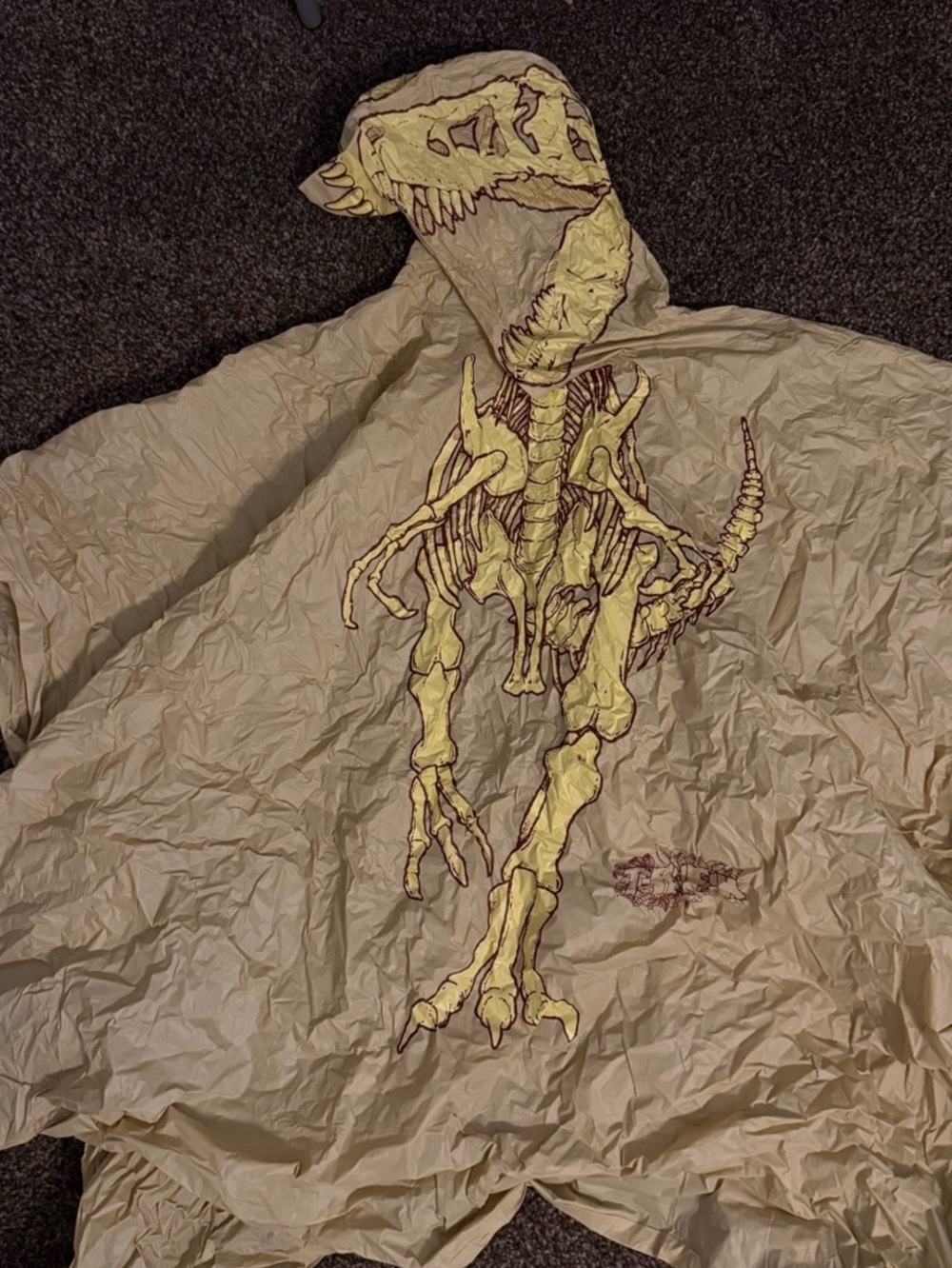 Vintage TREK Graphic Rain Poncho - Dinosaur Skeleton Rare Find